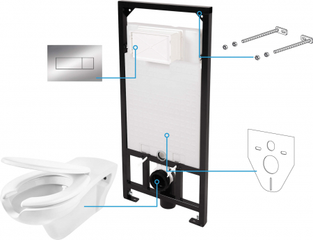 Set vas wc cu rezervor incastrat si clapeta - Set WC, îngropat, 6 în 1