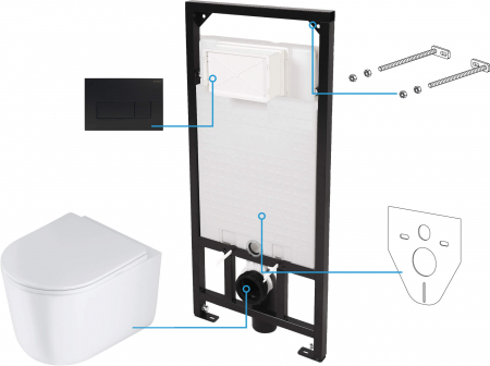 Vase wc - Set WC, îngropat, 6 în 1,Deante Jasmin pachet set vas wc ,capac ,rezervor ingropat,set de fixare ,clapeta alba