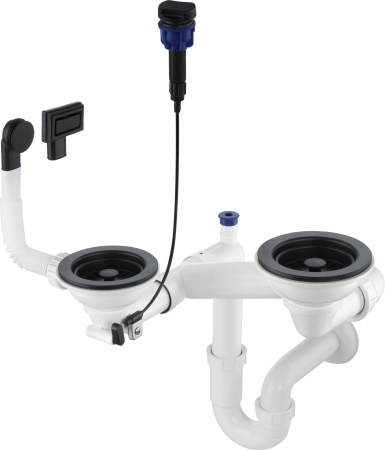 Sifoane pentru chiuvete bucatarie - Sifon pentru chiuveta din granit, 1,5- și 2-cuve - Space-Saver, Deante, ,Negru