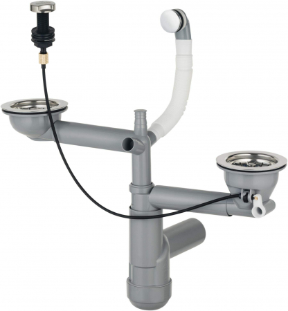 Sifoane pentru chiuvete bucatarie - Sifon pentru chiuveta din granit, 1,5- și 2-cuve - Space-Saver, Deante, ,STAINLESS Inox