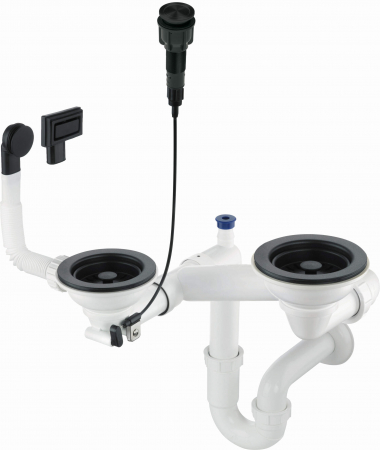 Sifoane pentru chiuvete bucatarie - Sifon pentru chiuveta din granit, 1,5- și 2-cuve - Space-Saver, Deante, ,Negru