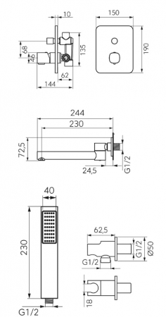 SISTEM DUS 5 IN 1 MEANDRO, BATERIE INCASTRATA 2 IESIRI, PIPA MOBILA UMPLERE, PARA, FURTUN SI RACORD PENTRU BATERIE INCASTRATA, CROM [1]