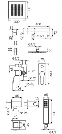 SISTEM DUS 6 IN 1 SEPPIA, BATERIE INCASTRATA 2 IESIRI, CAP DUS FIX, BRAT, PARA, FURTUN SI RACORD PENTRU BATERIE INCASTRATA, NEGRU [1]