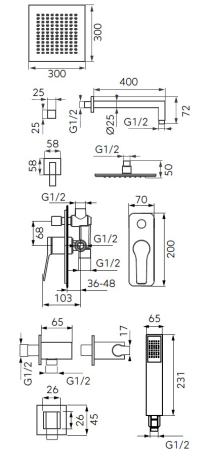 Sistem dus 6 in 1 Seppia, baterie incastrata 2 iesiri, cap dus fix, brat, para, furtun si racord pentru baterie incastrata, crom [1]