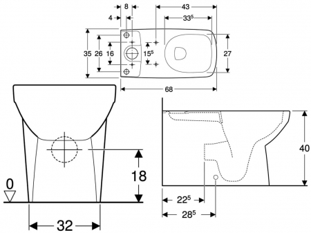 VAS WC SELNOVA SQUARE 68 CM ,PENTRU REZERVOARE APARENTE, RIMFREE [1]