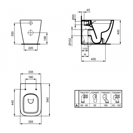 VAS WC I.LIFE B BTW RIMLESS+ PENTRU REZERVOR INCASTRAT, 55.4X35.5 CM [2]