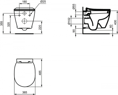 Vas wc suspendat Ideal Standard Connect Space compact 48x36 cm, prinderi ascunse, alb [2]