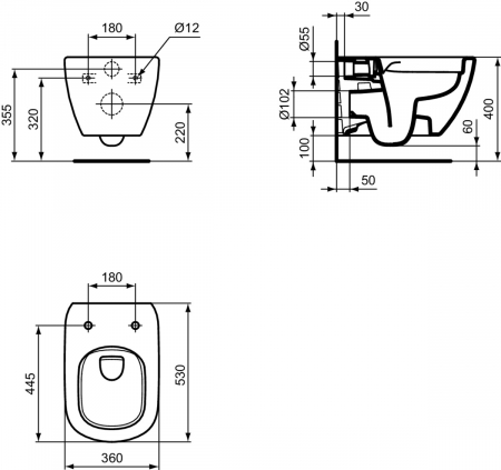 VAS WC TESI SUSPENDAT RIMLESS+, 53X36 CM, FIXARE COMPLET ASCUNSA EASYFIX+ [3]
