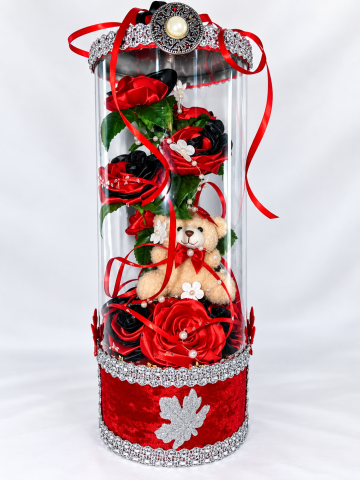 Aranjamente florale din satin - Roșu și Negru - Poveste de Iubire