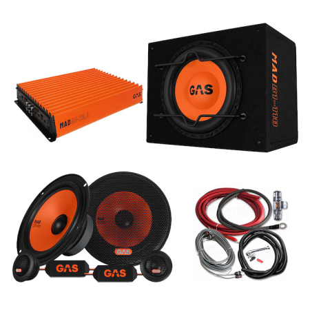 Pachete dedicate - Pachet audio auto complet – Difuzoare, Subwoofer si Amplificator GAS seria MAD K1-64, B1-110, A1-70.4, 440W