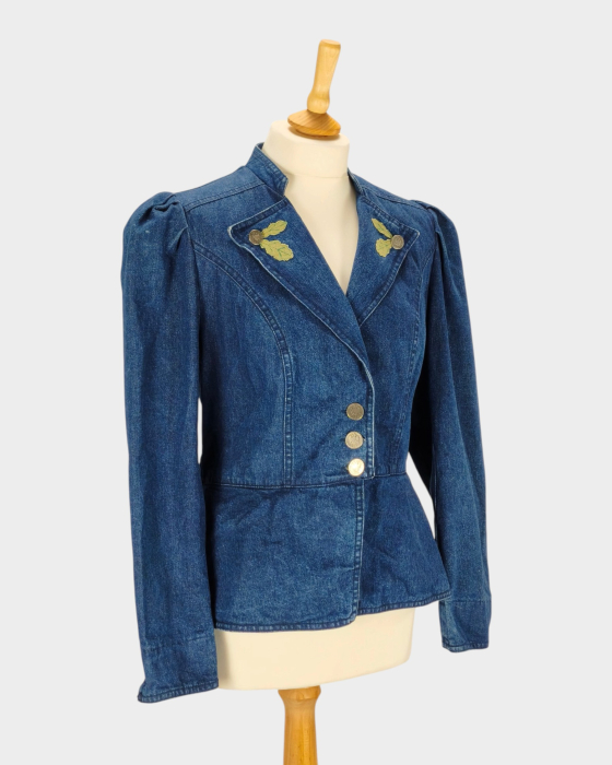 Blazer denim stil austriac cu peplum și umeri bufanți [4]