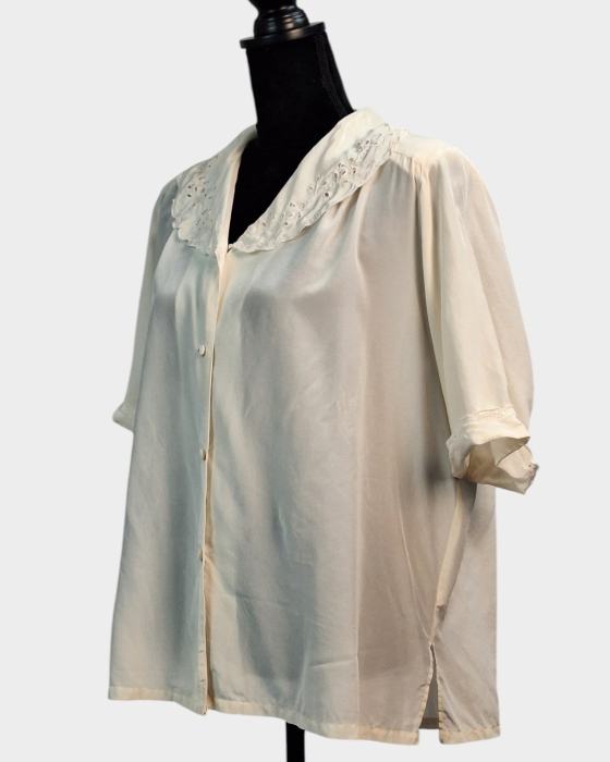 Bluză vintage din mătase naturală 100% ivory cu guler brodat [4]
