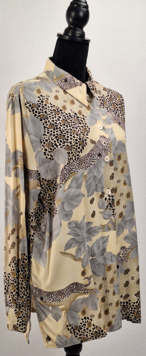 Camasa dama imprimeu leopard si motive botanice crem [3]
