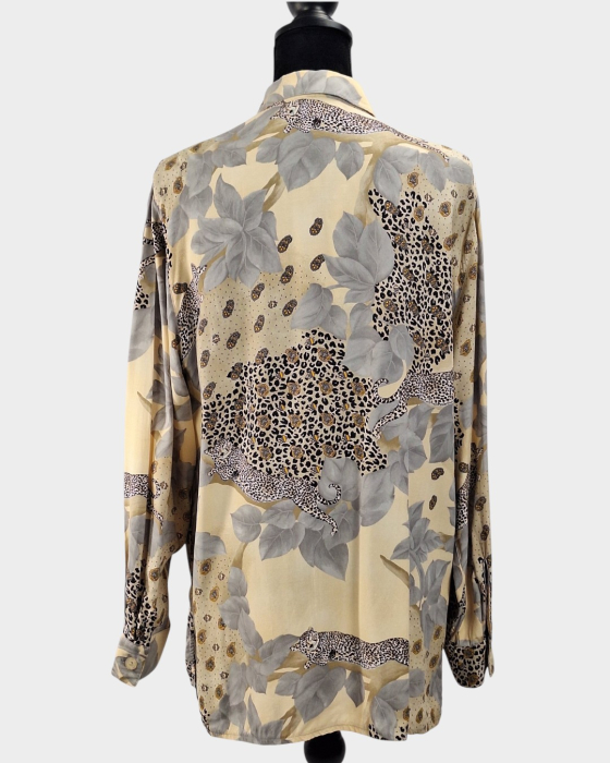 Camasa dama imprimeu leopard si motive botanice crem [3]
