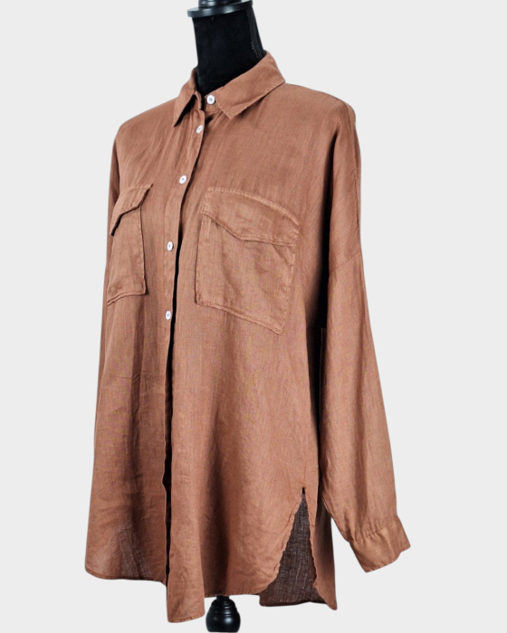 Caramia – Cămașă Zara 100% in maro coniac oversized [2]
