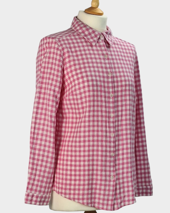 Cămașă Grae Linen roz din in și vâscoză cu carouri gingham mărime S [4]