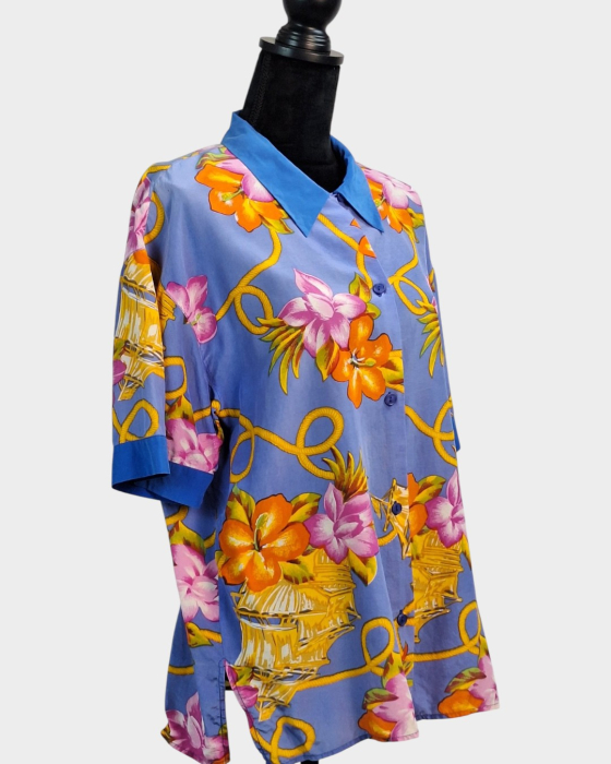 Cămașă vintage tropicală din 100% mătase naturală [4]
