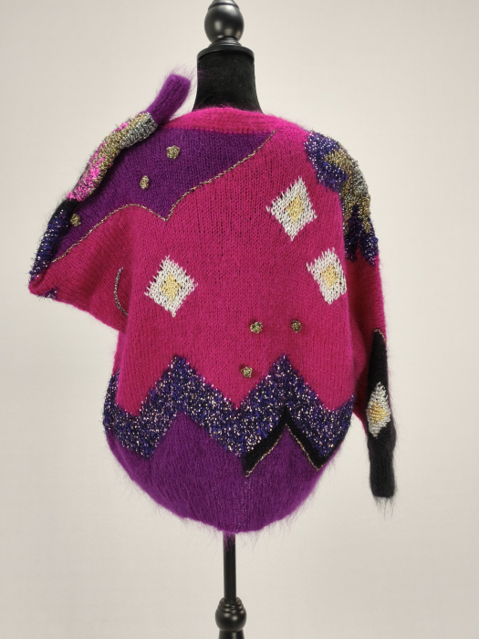 Cardigan artizanal magenta mohair fir metalic oversize XL XXL [3]
