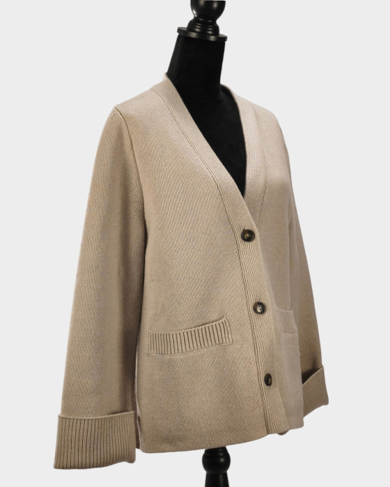 Cardigan bej 100% lână nasturi buzunare M–L [2]
