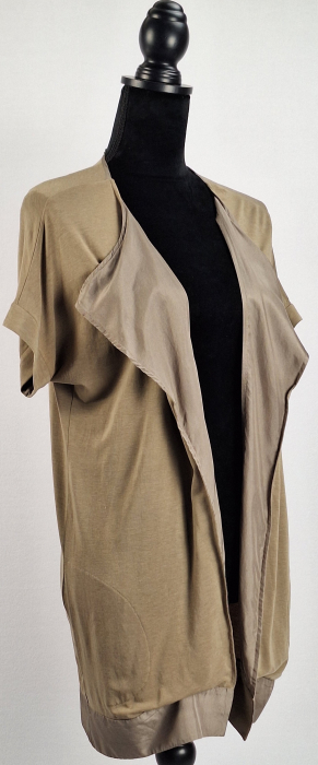 Cardigan lung Weekend Max Mara cu revere fluide și inserții satinate [3]