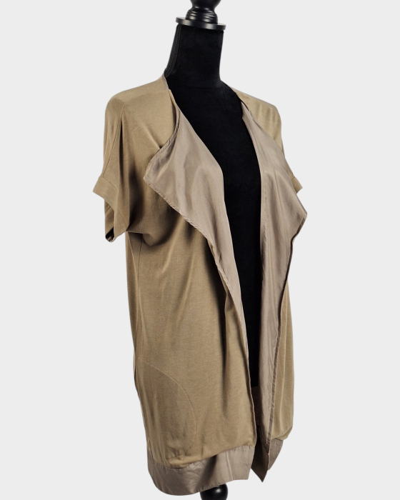 Cardigan lung Weekend Max Mara cu revere fluide și inserții satinate [3]