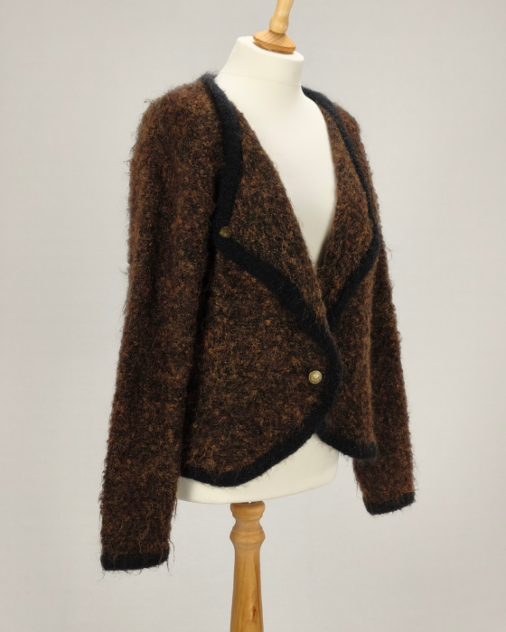 Cardigan Madeleine maro negru 45% lână nasturi metalici L [4]