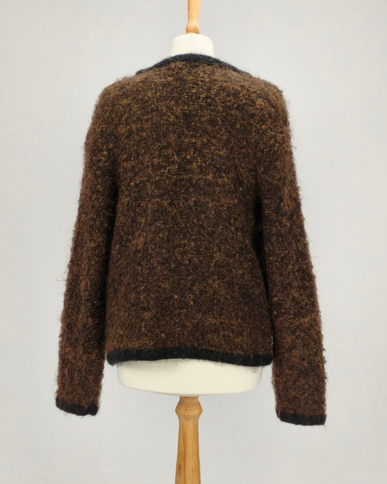 Cardigan Madeleine maro negru 45% lână nasturi metalici L [3]