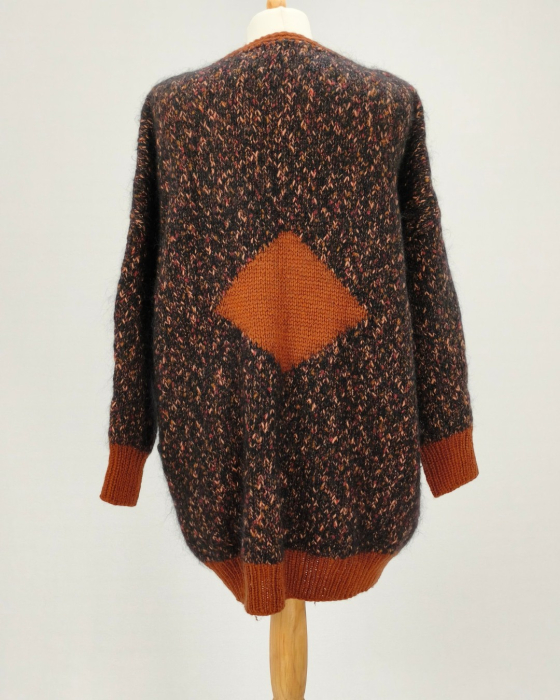 Cardigan oversize maro blend de mohair și lână cu nasturi din lemn [3]