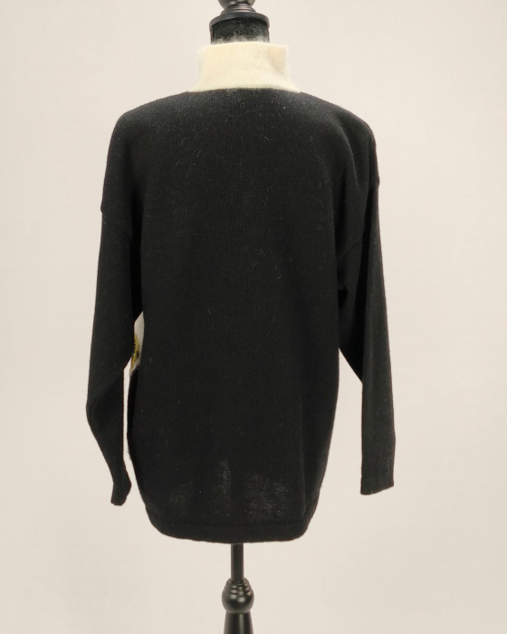 Cecilia Benetti cardigan Made in Italy lână angora negru cu floare albă [3]