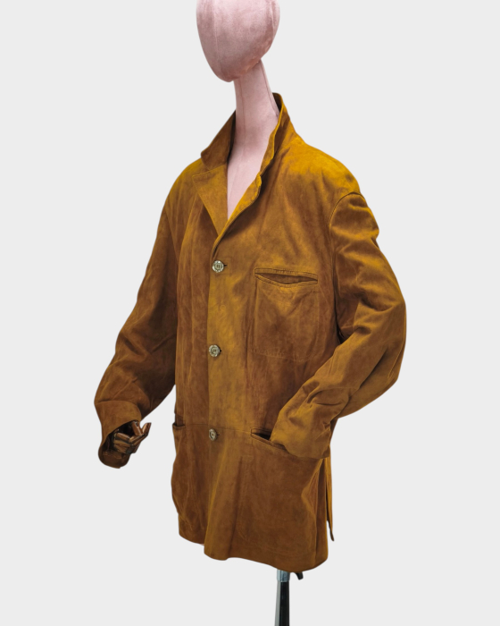Geacă unisex din piele întoarsă auriu-muștar Made in Italy [2]