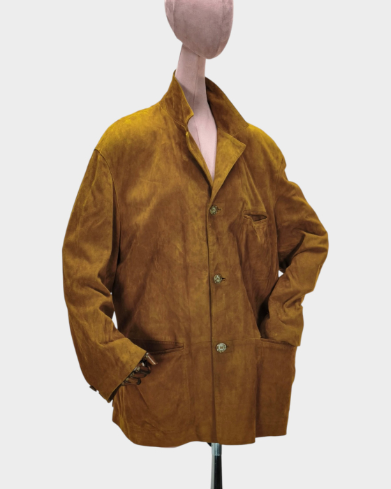 Geacă unisex din piele întoarsă auriu-muștar Made in Italy [4]