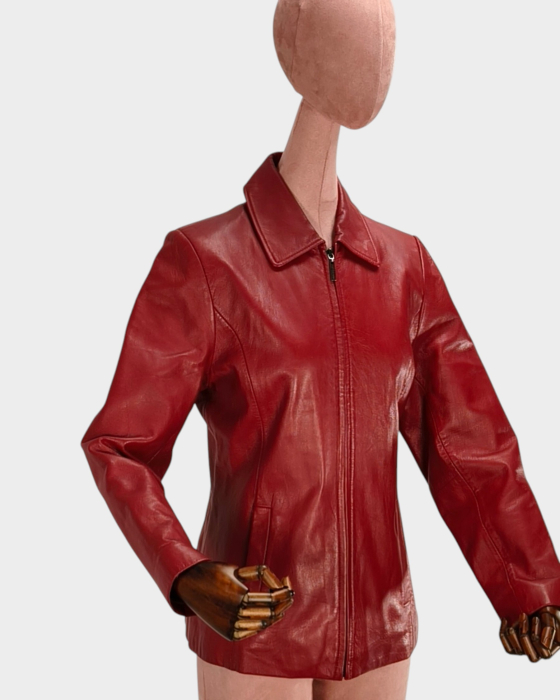 Liz Claiborne geacă roșie din piele cu fermoar – S–M [4]