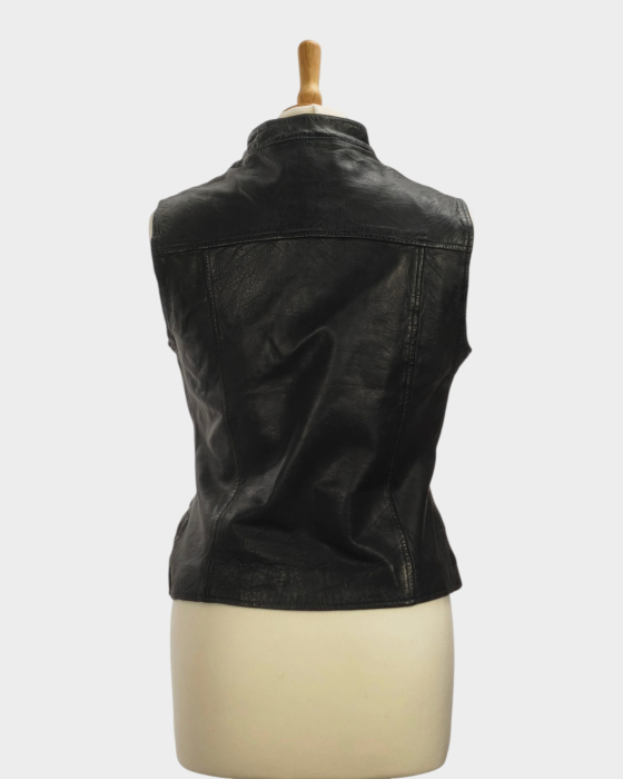 Vestă Massimo Dutti din piele netedă gri petrol, cu fermoar, mărime S [3]