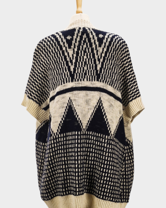MOS MOSH cardigan alb bleumarin 100% bumbac geometric S–L [3]