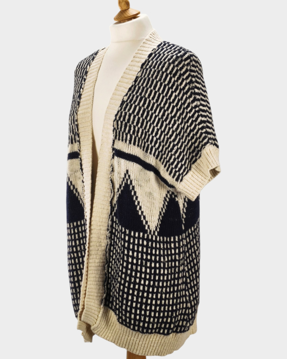 MOS MOSH cardigan alb bleumarin 100% bumbac geometric S–L [2]