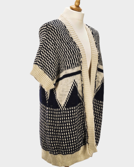 MOS MOSH cardigan alb bleumarin 100% bumbac geometric S–L [4]