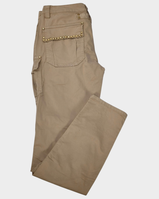 Pantaloni cargo MOS MOSH bej din bumbac, cu ținte aurii, M [4]