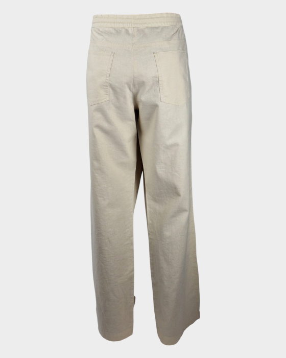 Pantaloni BPC Bonprix Collection crem natur din in și bumbac [3]