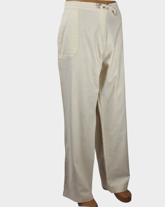 Pantaloni BPC Bonprix Collection crem natur din in și bumbac [4]