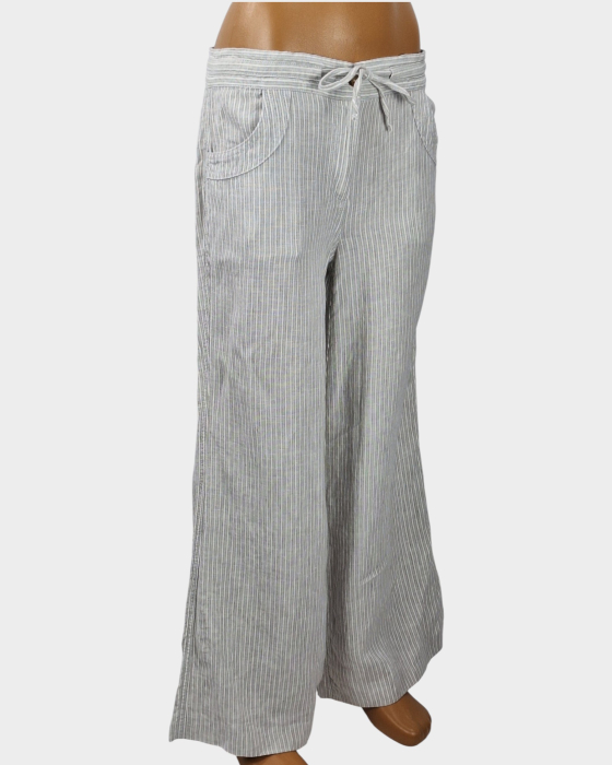 Pantaloni damă Lands' End 100% in cu dungi fine și croială amplă [4]