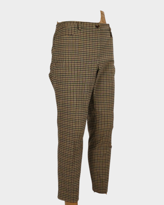 Pantaloni Luisa Spagnoli bumbac carouri bej verde maro [3]