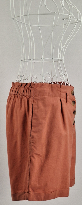 Pantaloni scurti din in si bumbac old rose marimea 38 [3]