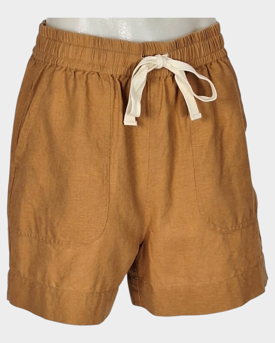 Caramia – Pantaloni scurți Sussan din blend de in și bumbac camel damă [4]