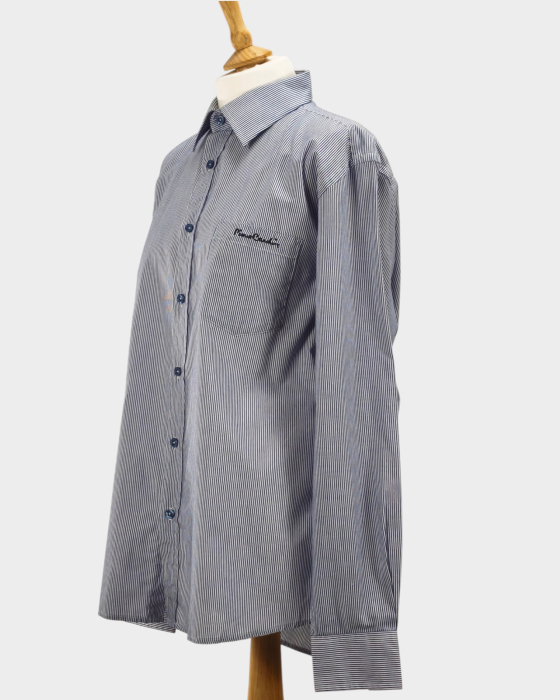 Pierre Cardin cămașă dungi fine bleumarin alb buzunar brodat L [2]