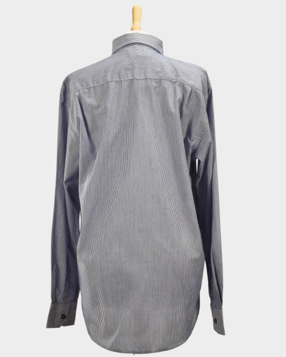 Pierre Cardin cămașă dungi fine bleumarin alb buzunar brodat L [3]