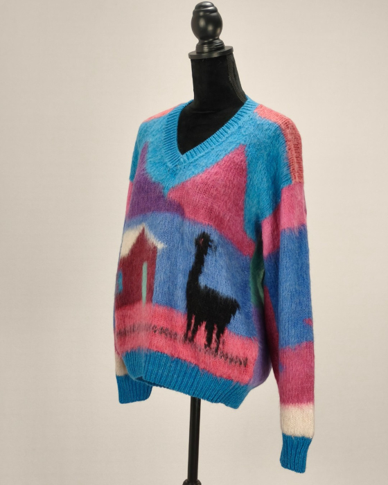 Pulover artizanal mohair și cașmir multicolor cu lamă M–L [3]