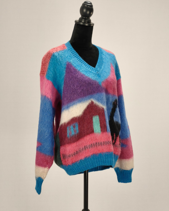 Pulover artizanal mohair și cașmir multicolor cu lamă M–L [4]
