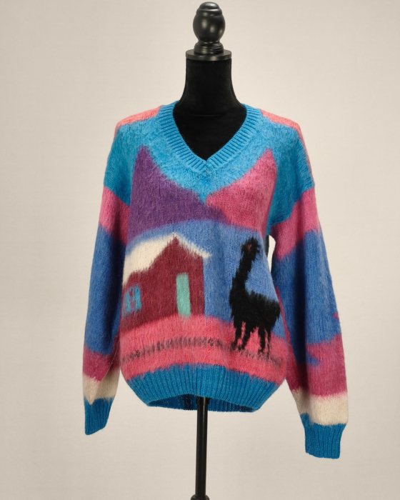 Pulover artizanal mohair și cașmir multicolor cu lamă M–L [5]