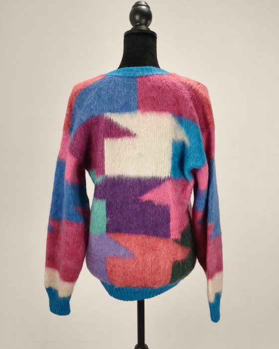 Pulover artizanal mohair și cașmir multicolor cu lamă M–L [2]