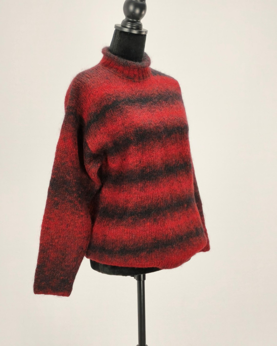 Pulover blend de mohair roșu cu negru, guler înalt, M-L [4]